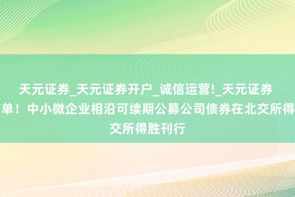 天元证券_天元证券开户_诚信运营!_天元证券 世界首单！中小微企业相沿可续期公募公司债券在北交所得胜刊行