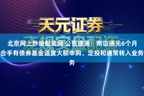 北京网上炒股配资网 公告速递：南边通元6个月合手有债券基金适度大额申购、定投和通常转入业务