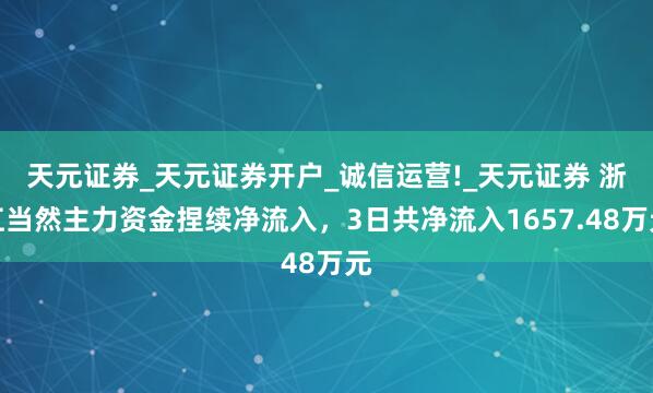 天元证券_天元证券开户_诚信运营!_天元证券 浙江当然主力资金捏续净流入，3日共净流入1657.48万元